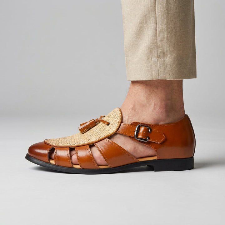 Raffaele Sandalo Monk con Frange - Marrone Sienna lato