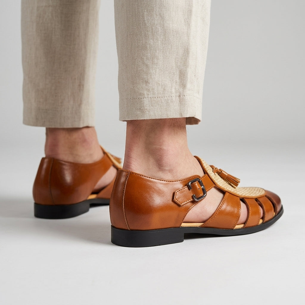 Raffaele Sandalo Monk con Frange - Marrone Sienna retro