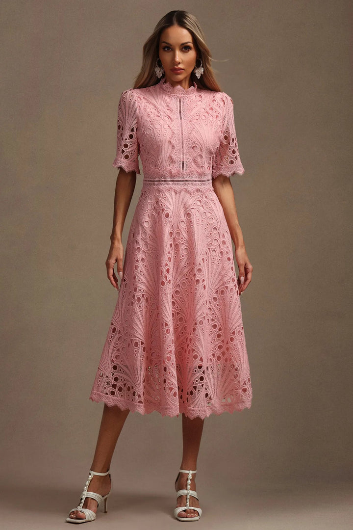 Vorelle - Vestito casual a maniche corte con ricami floreali