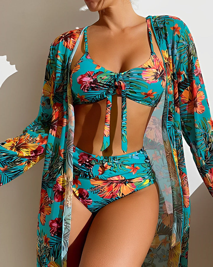 Set bikini con stampa tropicale Flora e copricostume