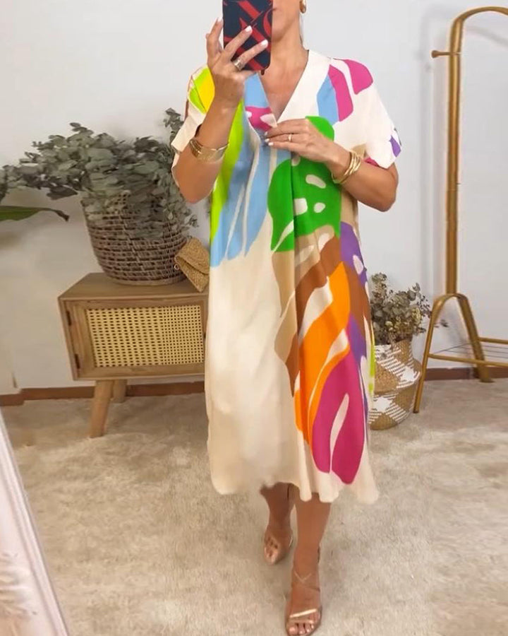 Kimmy - Vestito rilassato con stampa a foglie vibranti