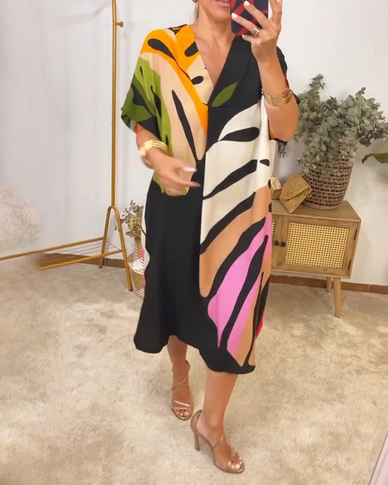 Kimmy - Vestito rilassato con stampa a foglie vibranti