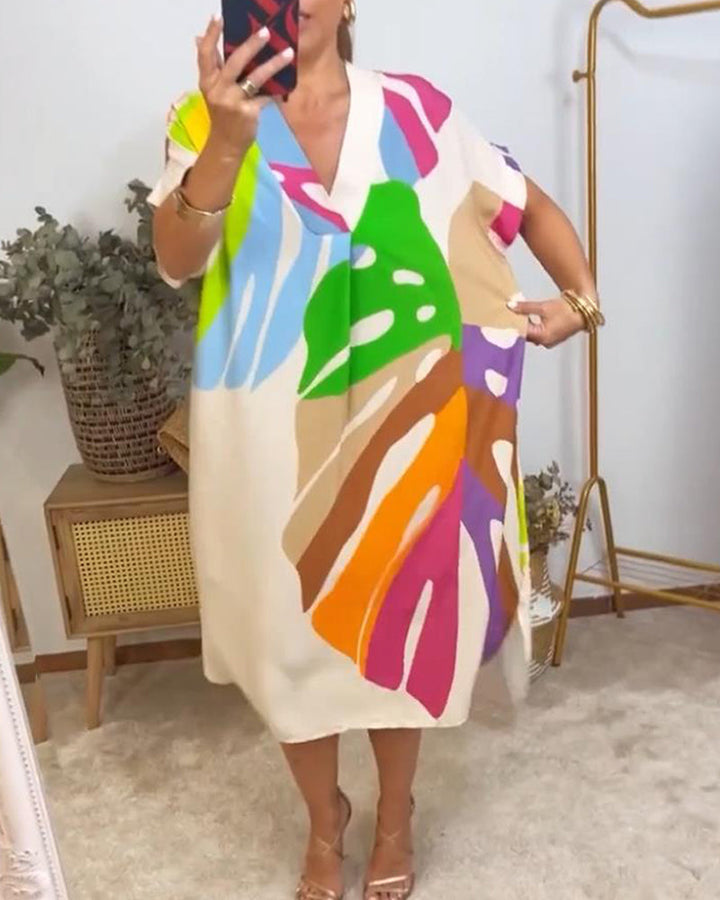 Kimmy - Vestito rilassato con stampa a foglie vibranti