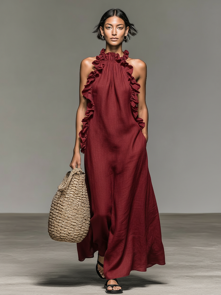 Lua Abito Maxi con Tasche - Rosso