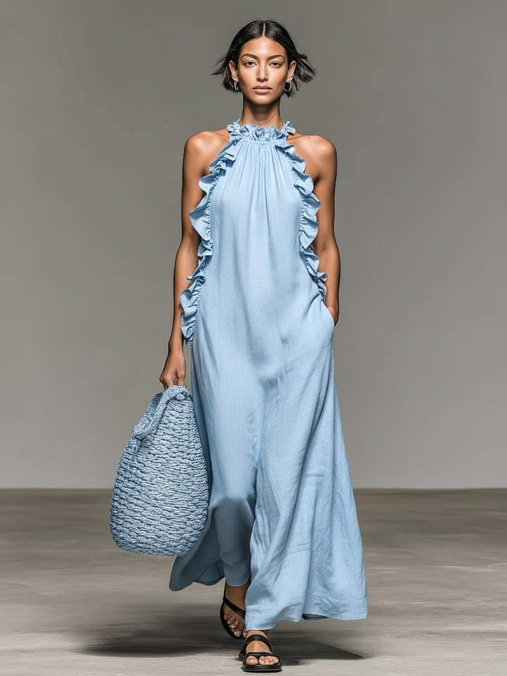 Lua Abito Maxi con Tasche - Azzurro Chiaro