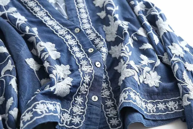 Cardigan Boho Denim Bloom