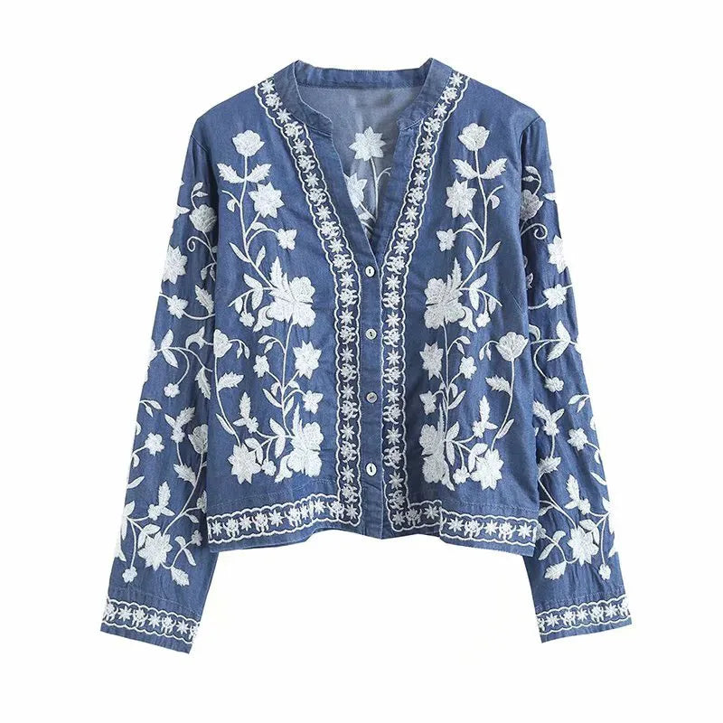 Cardigan Boho Denim Bloom