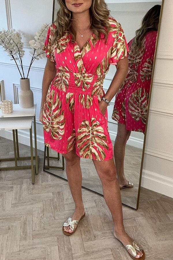 Jolaine Leafy Print Romper