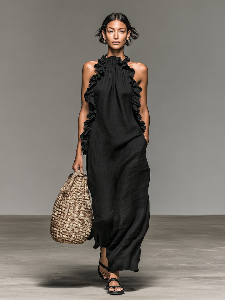 Lua Abito Maxi con Tasche - Nero