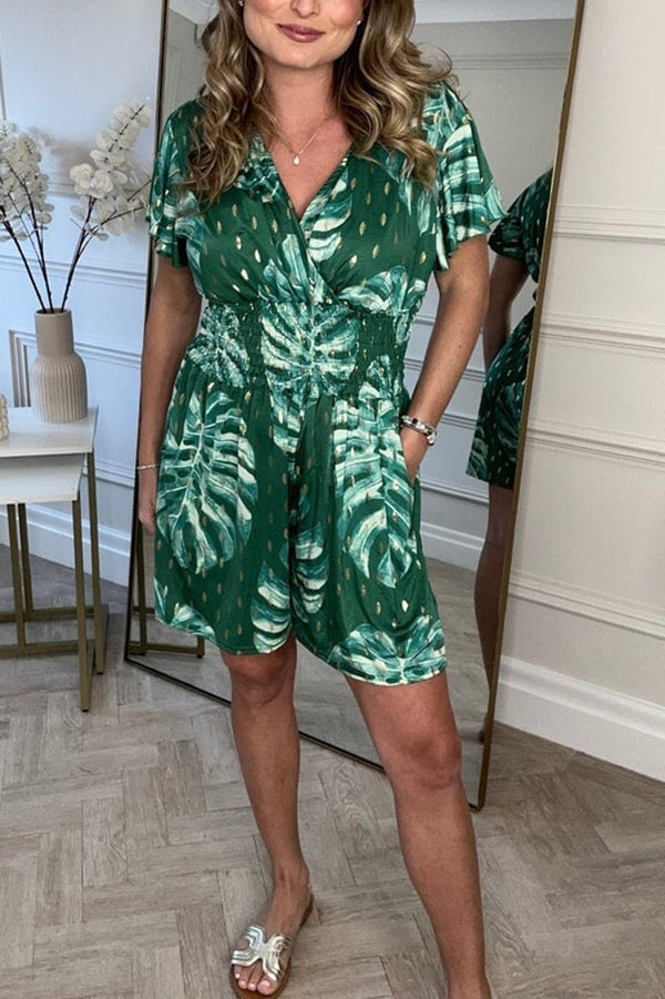Jolaine Leafy Print Romper