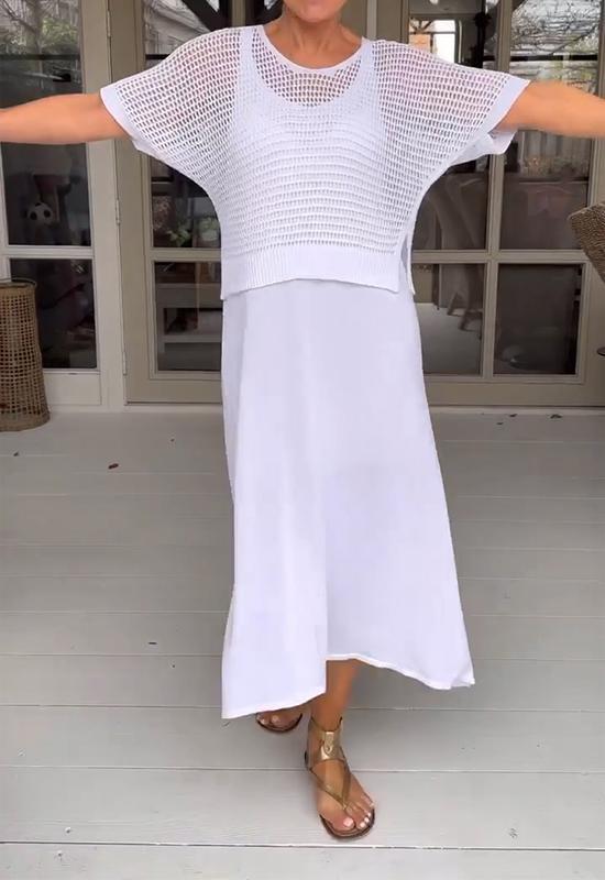 Abito casual con bretelle e camicetta vuota in due pezzi